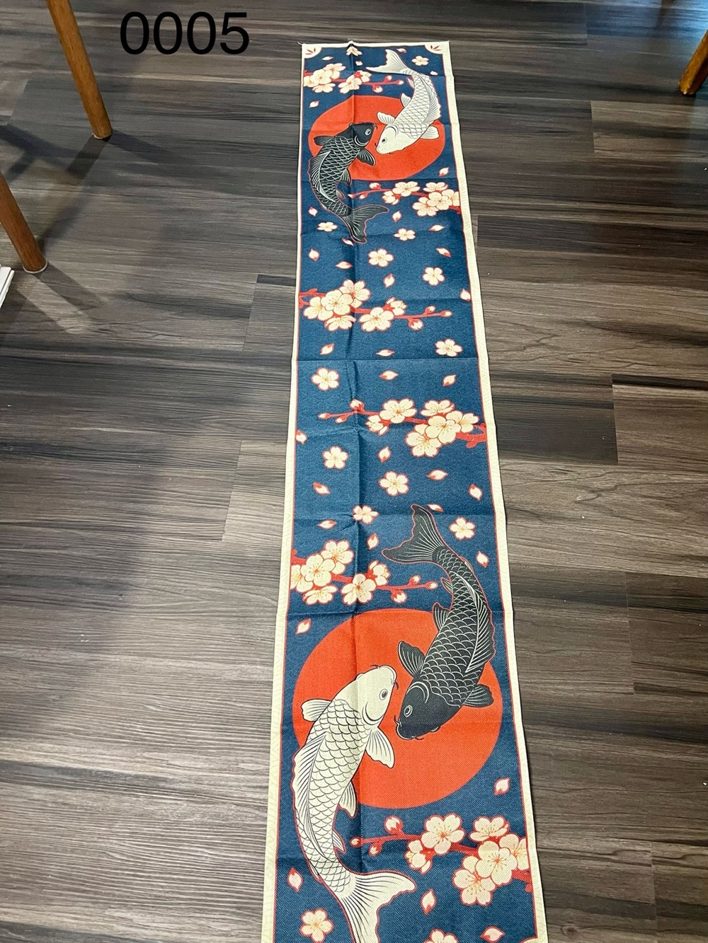 Blue Koi Wall Tapestry Runner with Red Accents